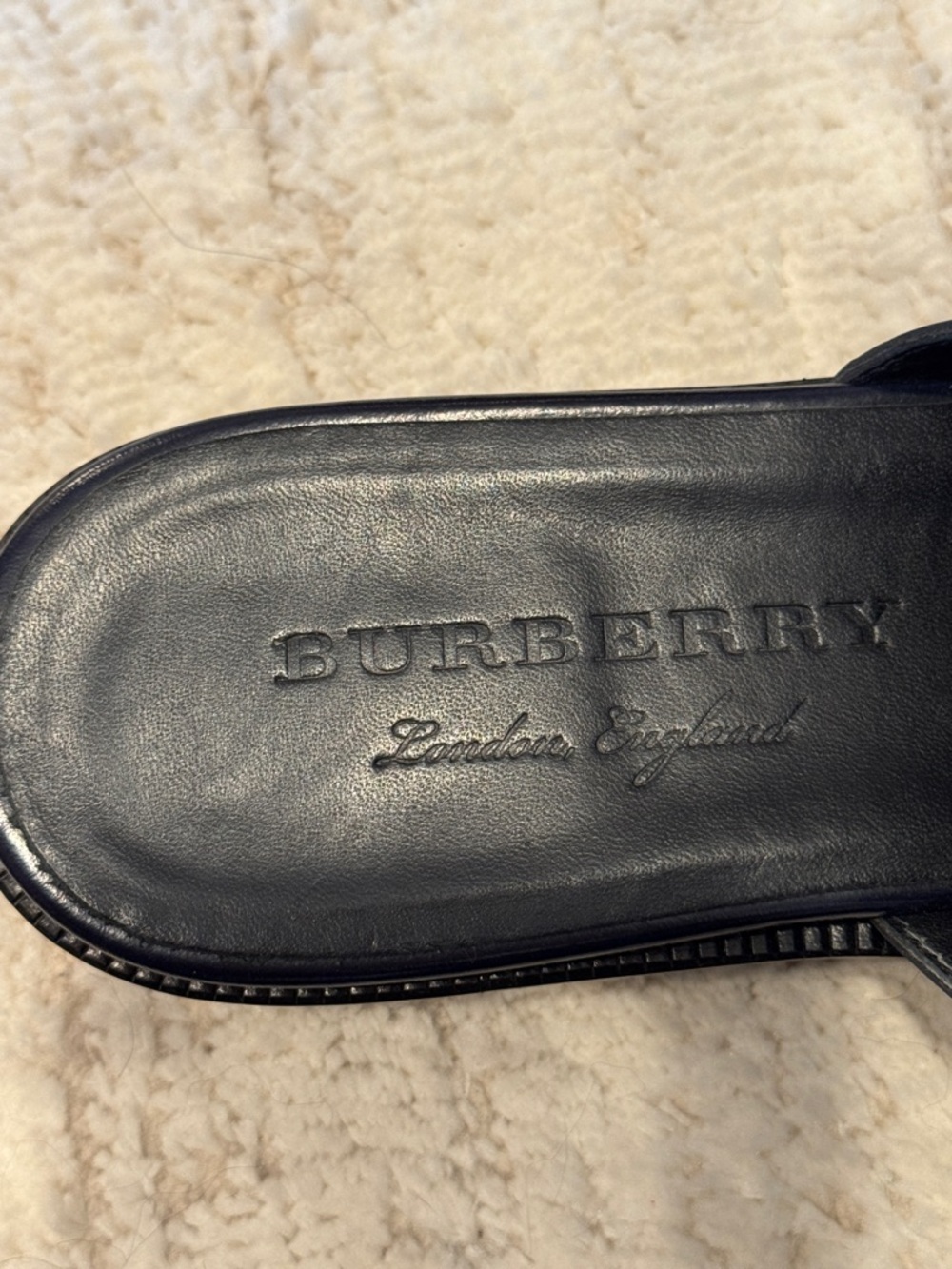 Burberry Navy Leather Slip-On Loafers with Green Fringe - Picture 2 of 6
